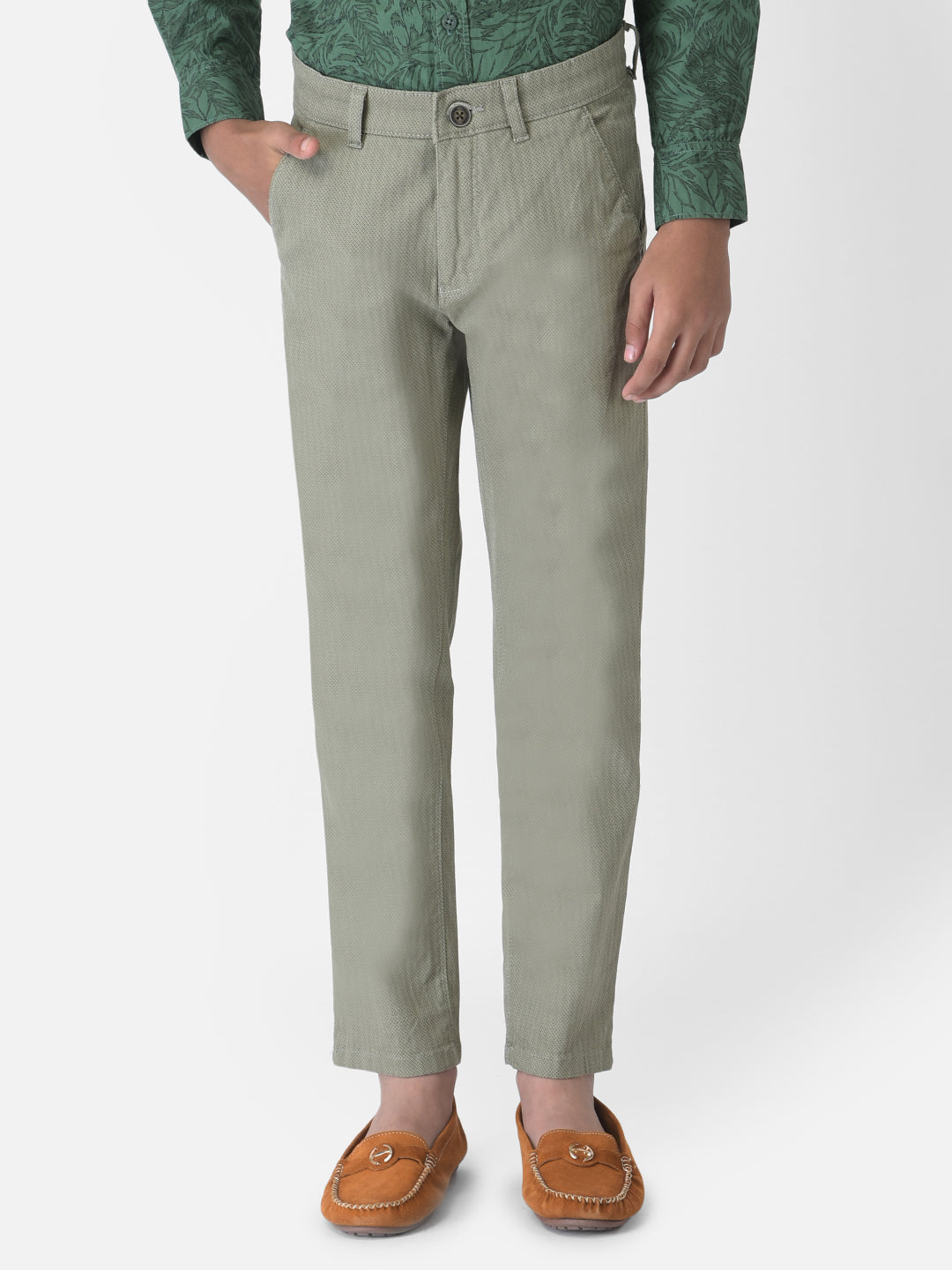 Green Textured Trousers-Boys Trousers-Crimsoune Club