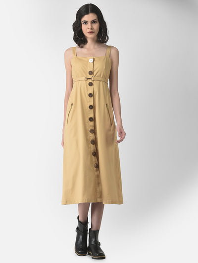 Belted Khaki Safari Dress-Women Dresses-Crimsoune Club