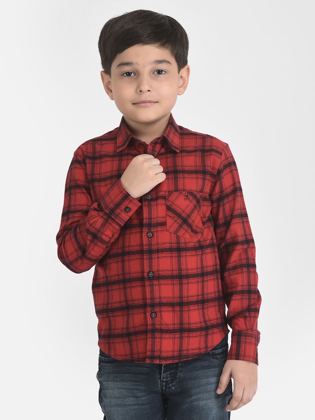 Red Tartan Checked Shirt-Boys Shirts-Crimsoune Club