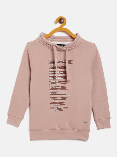 Pink Printed Turtle Neck Sweatshirt - Girls Sweatshirts