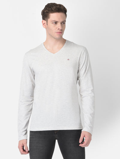 Long-Sleeved Grey Melange T-Shirt-Men T-Shirts-Crimsoune Club