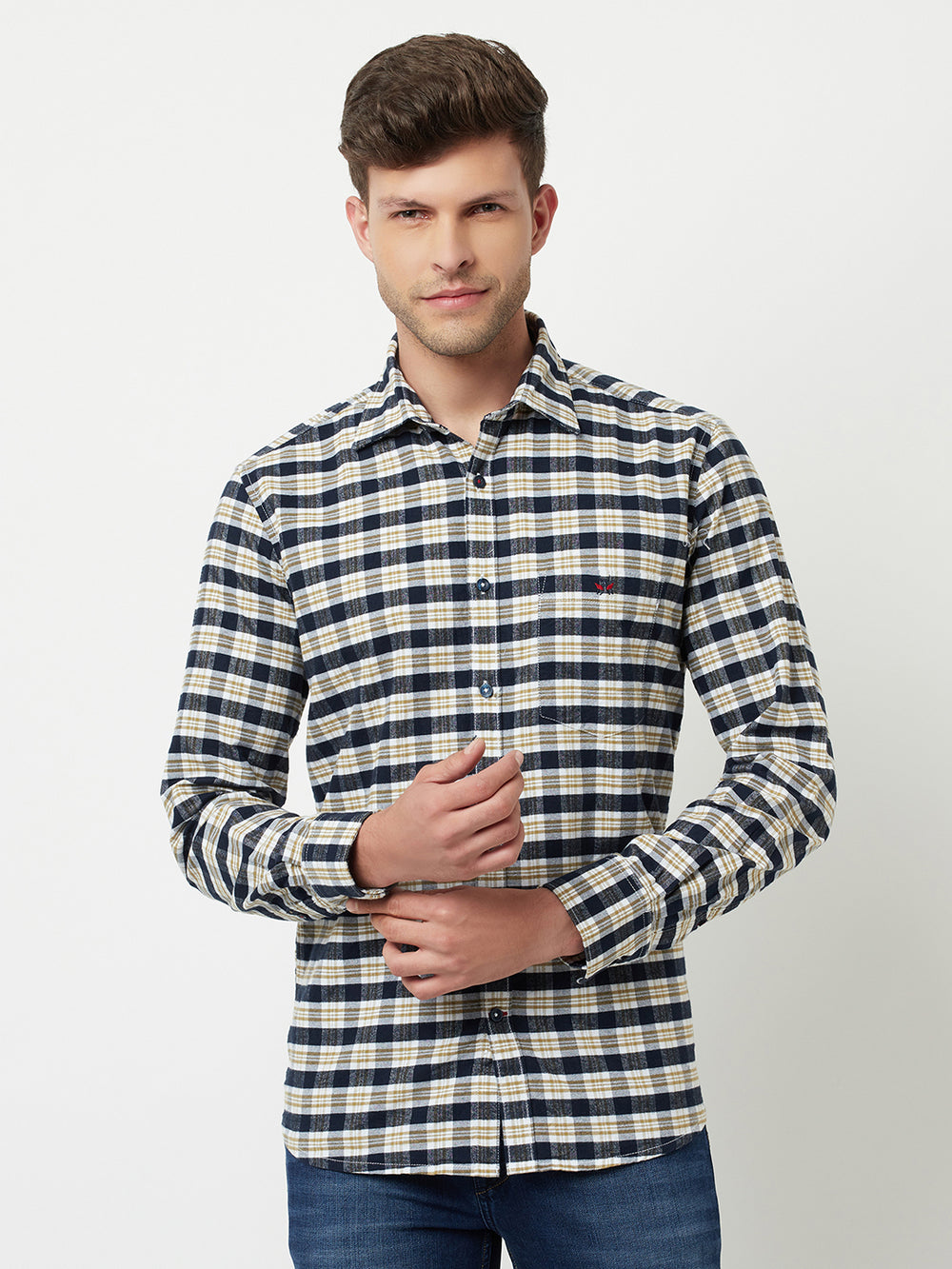 Navy Blue Tartan Checked Shirt-Men Shirts-Crimsoune Club