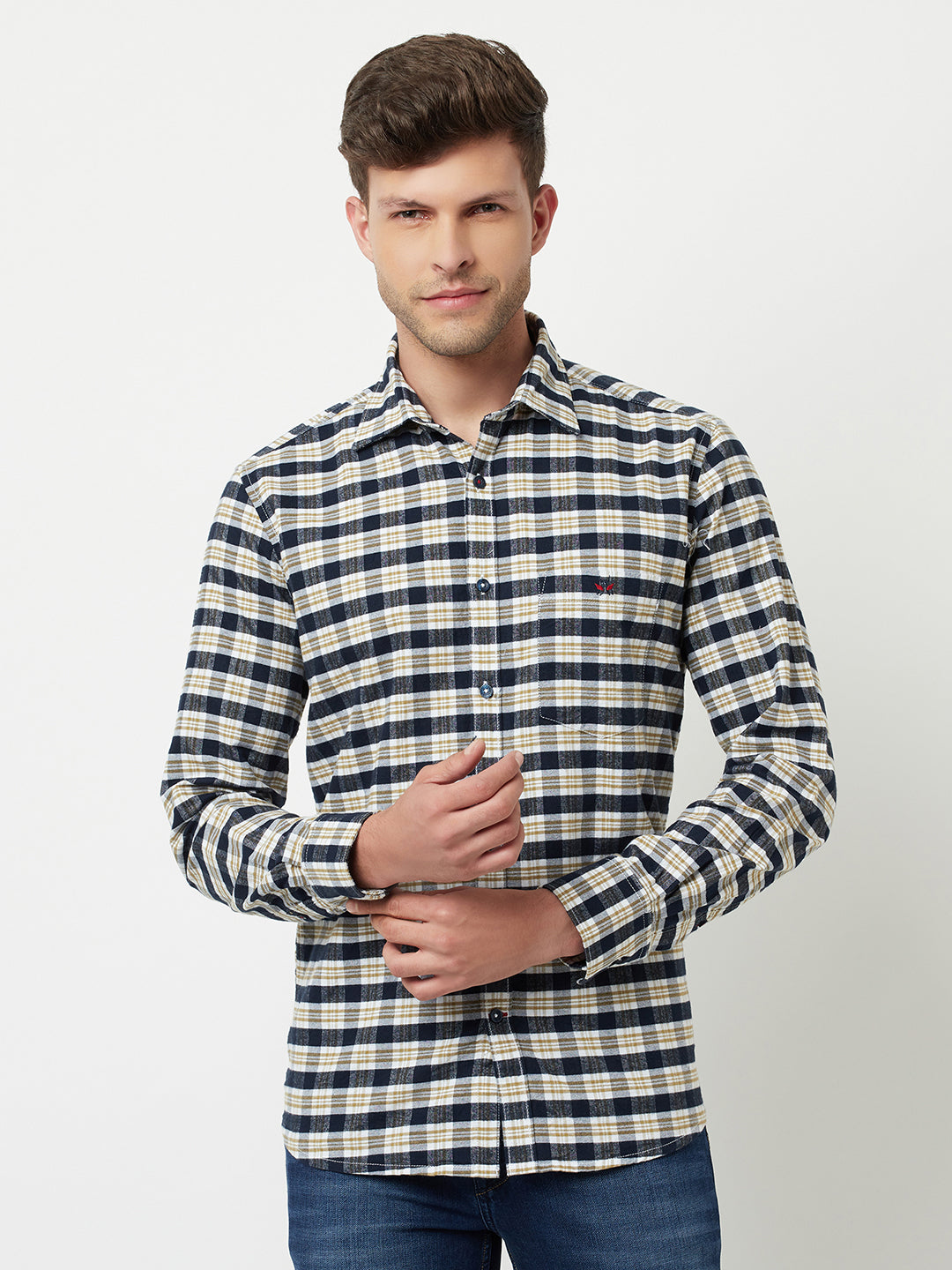 Navy Blue Tartan Checked Shirt-Men Shirts-Crimsoune Club