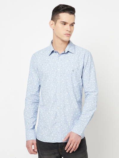 Blue Floral Printed Shirt - Men Shirts