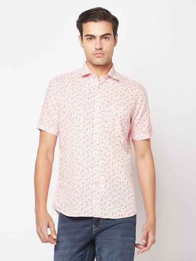  Pink Short-Sleeved Floral Shirt