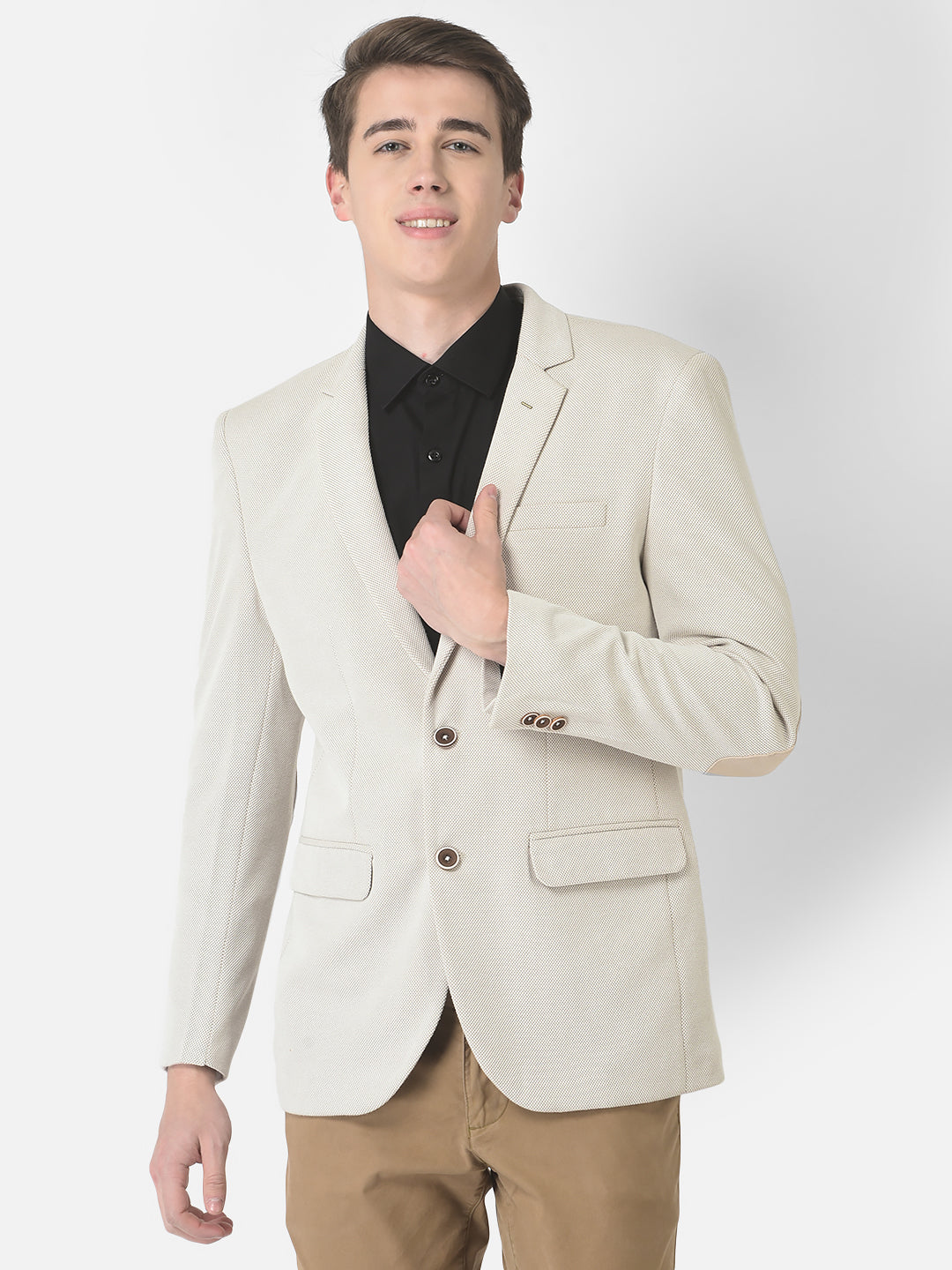  Beige Single-Breasted Blazer