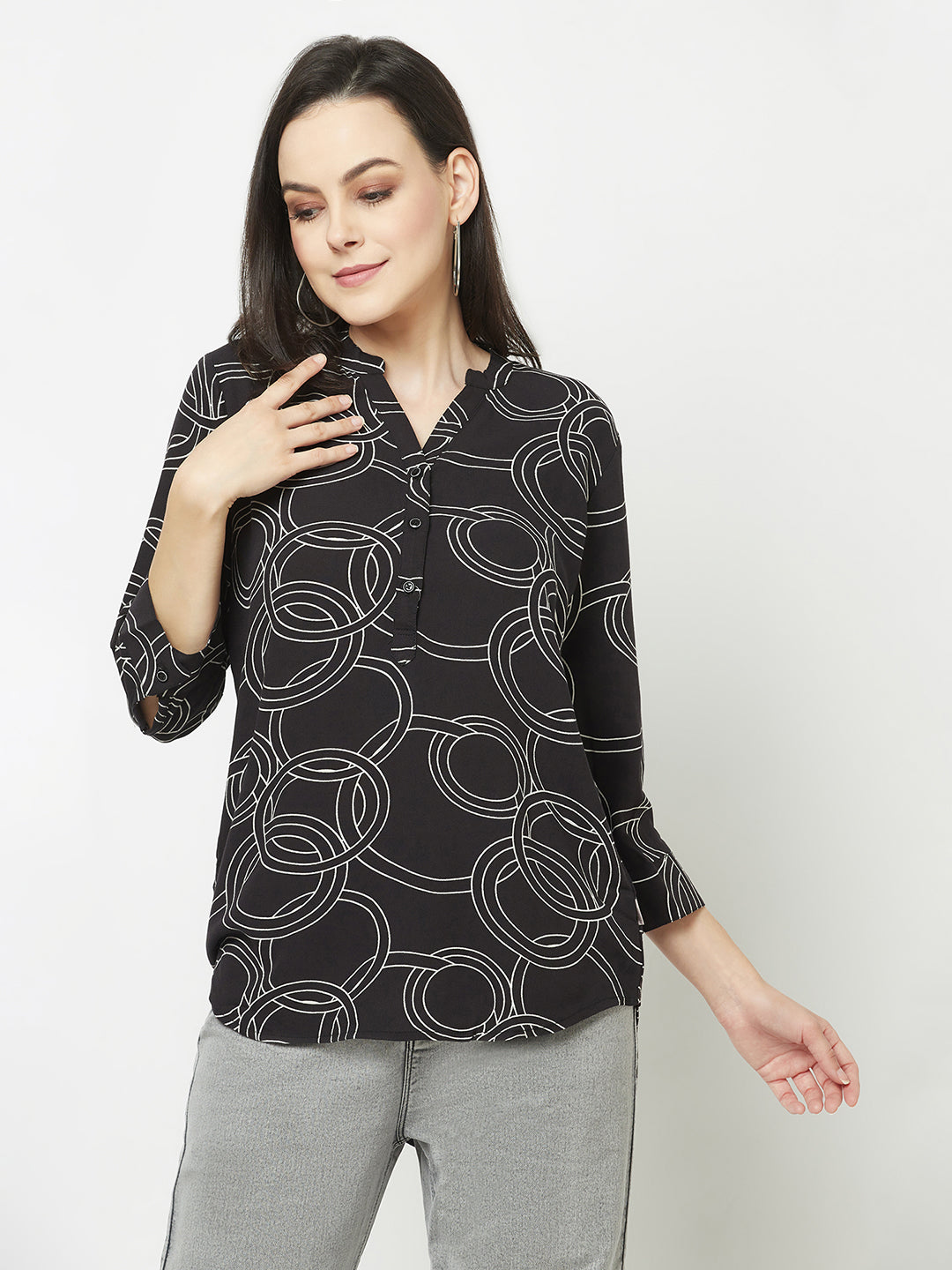 Black High-Low Geometric Print Top 