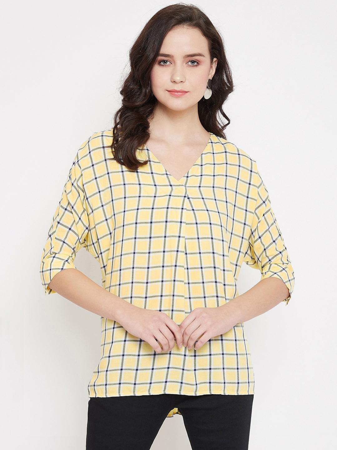 Yellow Checked Top - Women Tops