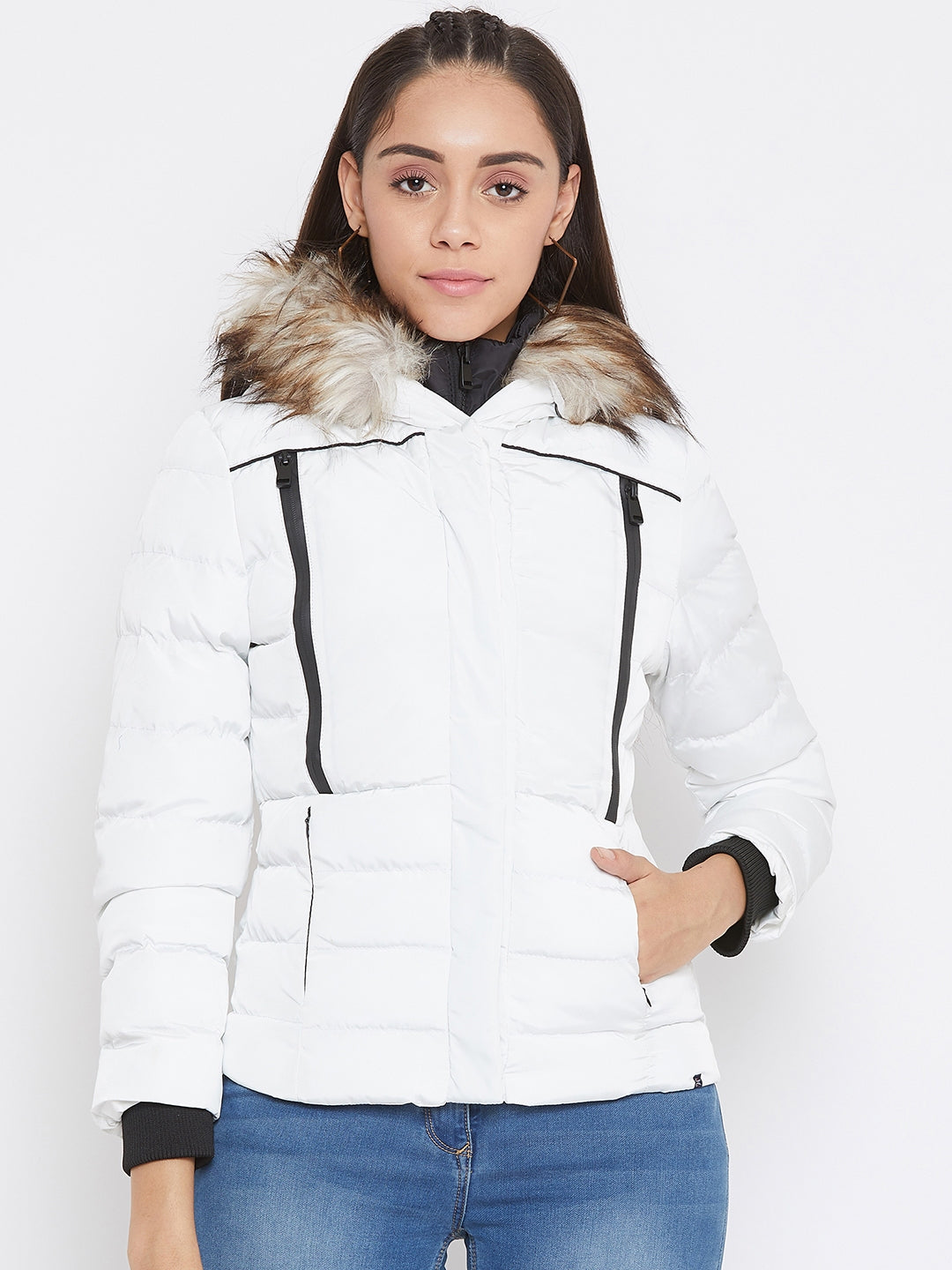 White Solid Hooded Jackets-Women Jackets-Crimsoune Club