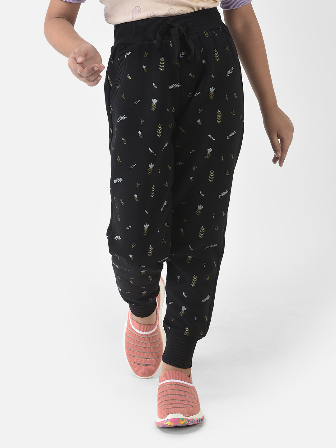  Black Joggers with Floral Print 