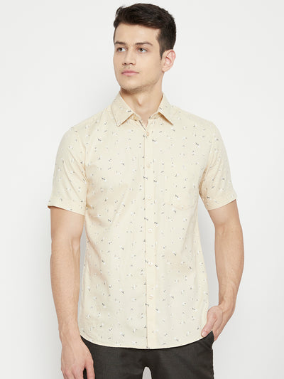 Cream Floral Printed Slim Fit shirt - Men Shirts