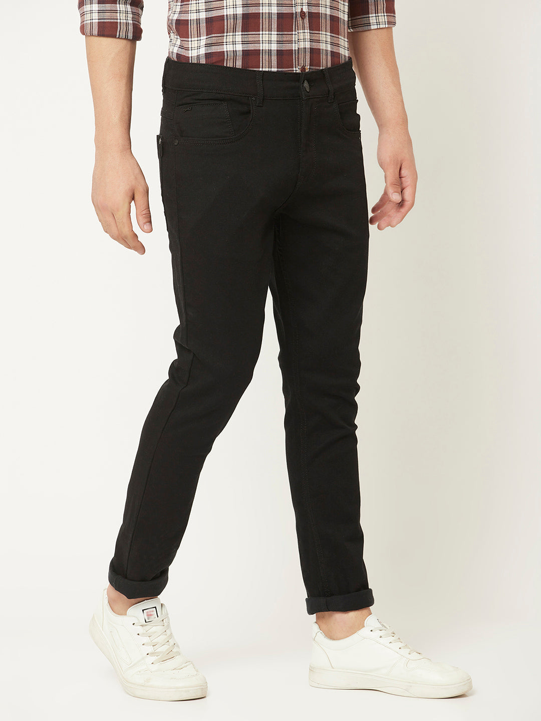  Black Jeans with Leather Logo Patch