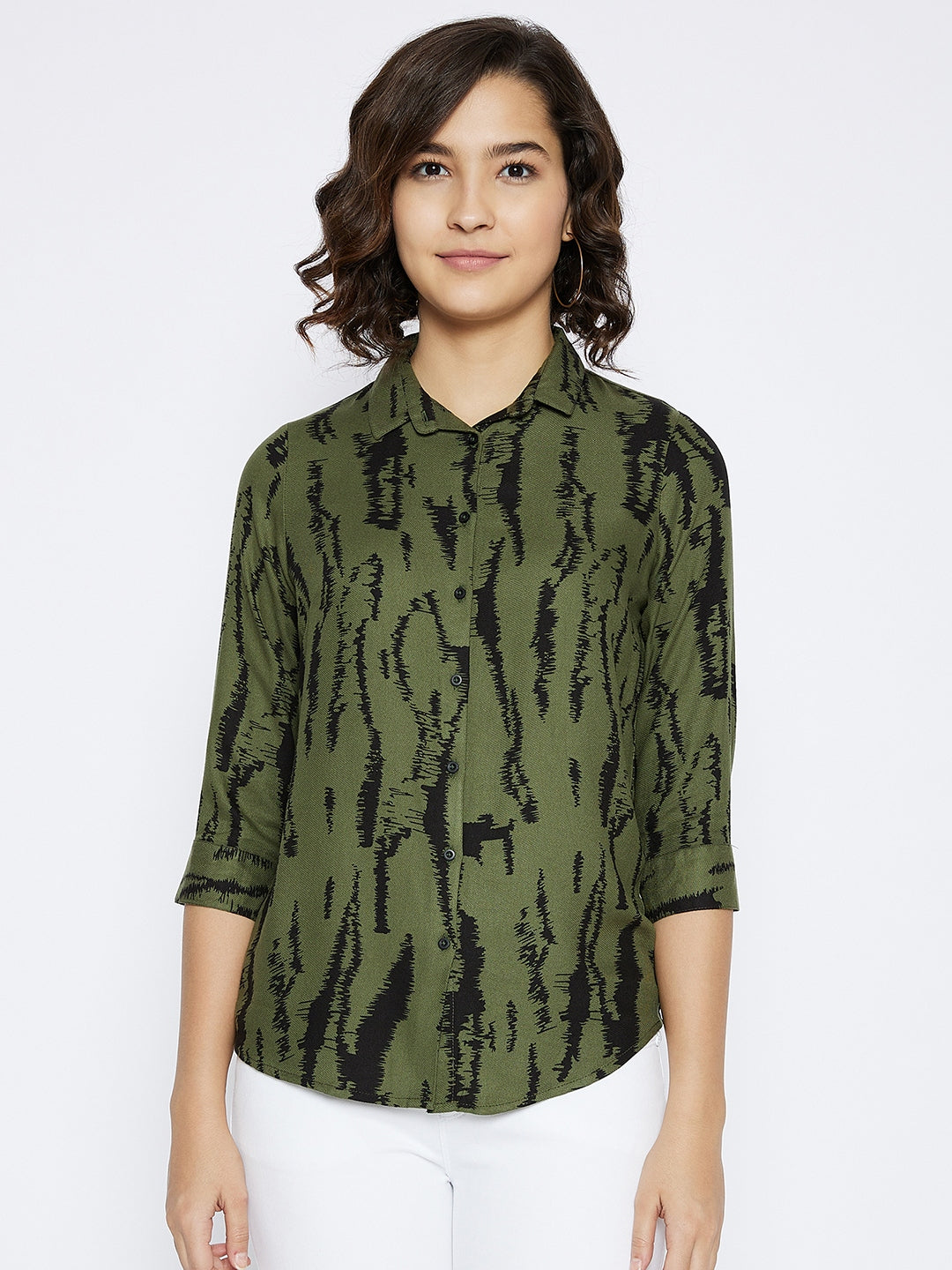 Green Printed Slim Fit shirt - Women Shirts
