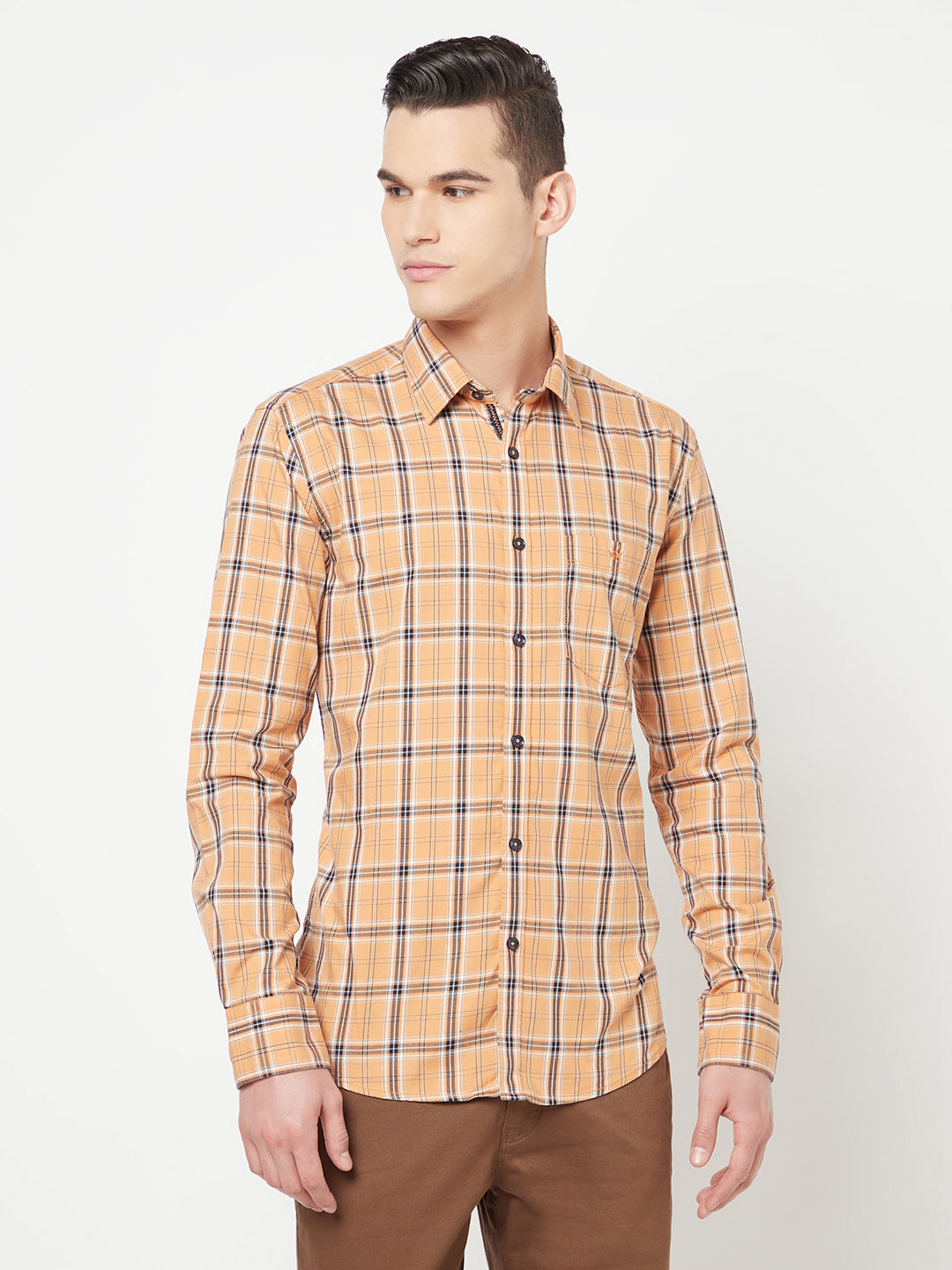 Peach Checked Shirt - Men Shirts