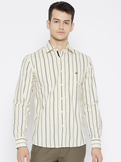 Cream Striped Slim Fit Shirt - Men Shirts