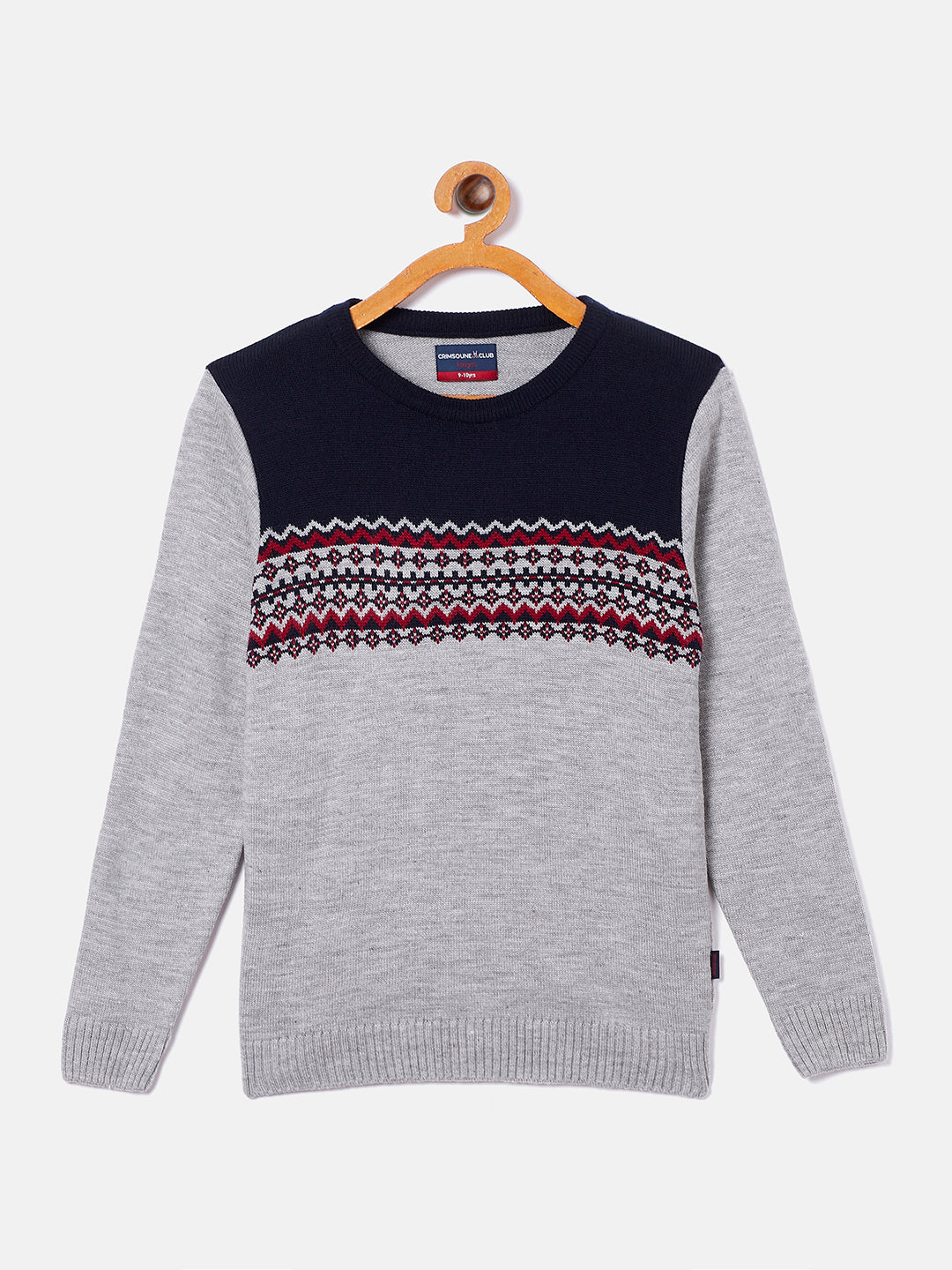 Grey Colorblocked Round Neck Sweater - Boys Sweaters