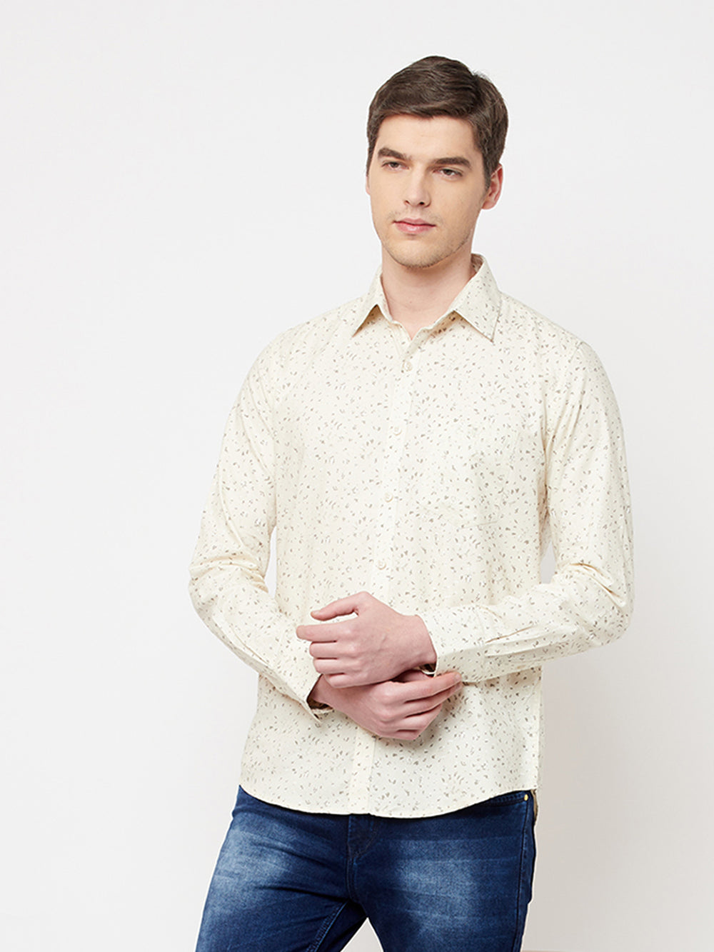 Beige Printed Casual Shirt - Men Shirts