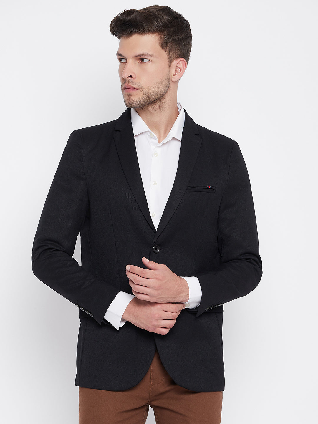 Black Notched Lapel Blazer - Men Blazers