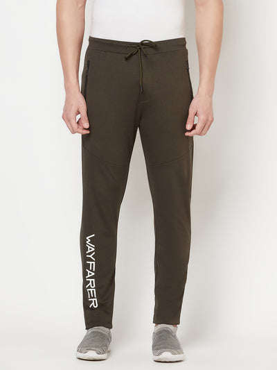 Olive Typography Track Pants - Men Track Pants