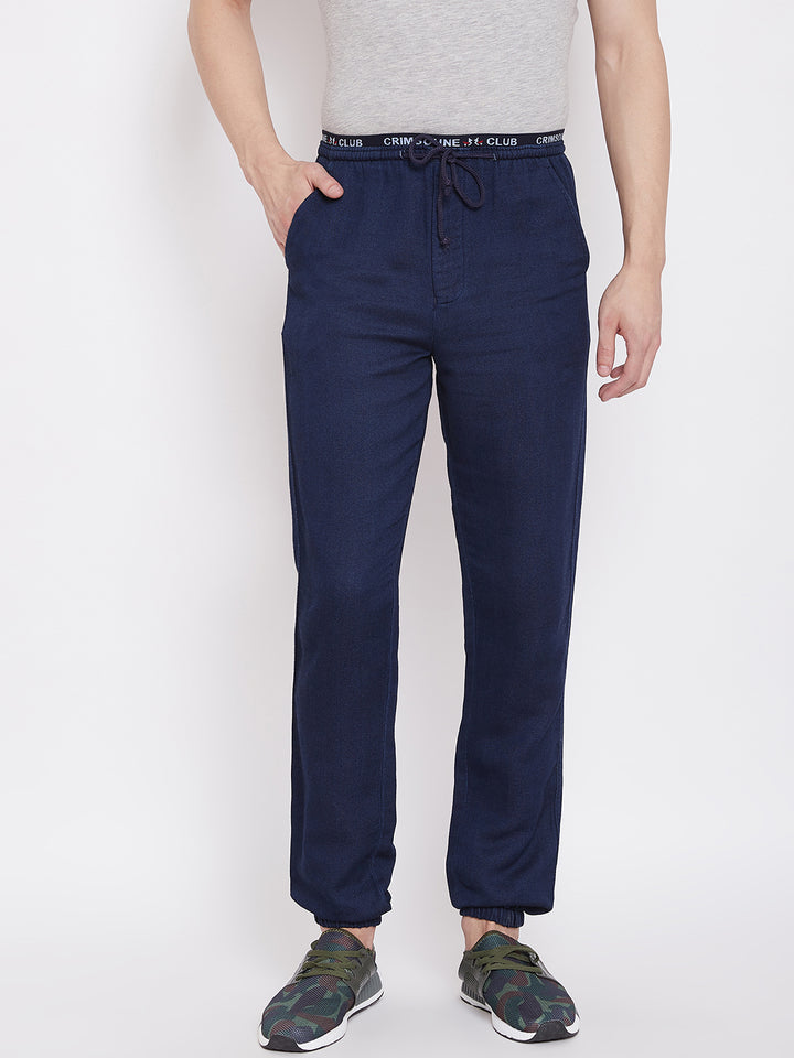 Navy Blue Solid Smart Fit Joggers-Men Joggers-Crimsoune Club