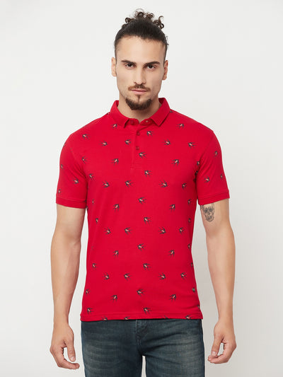 Red Printed Polo T-Shirt - Men T-Shirts
