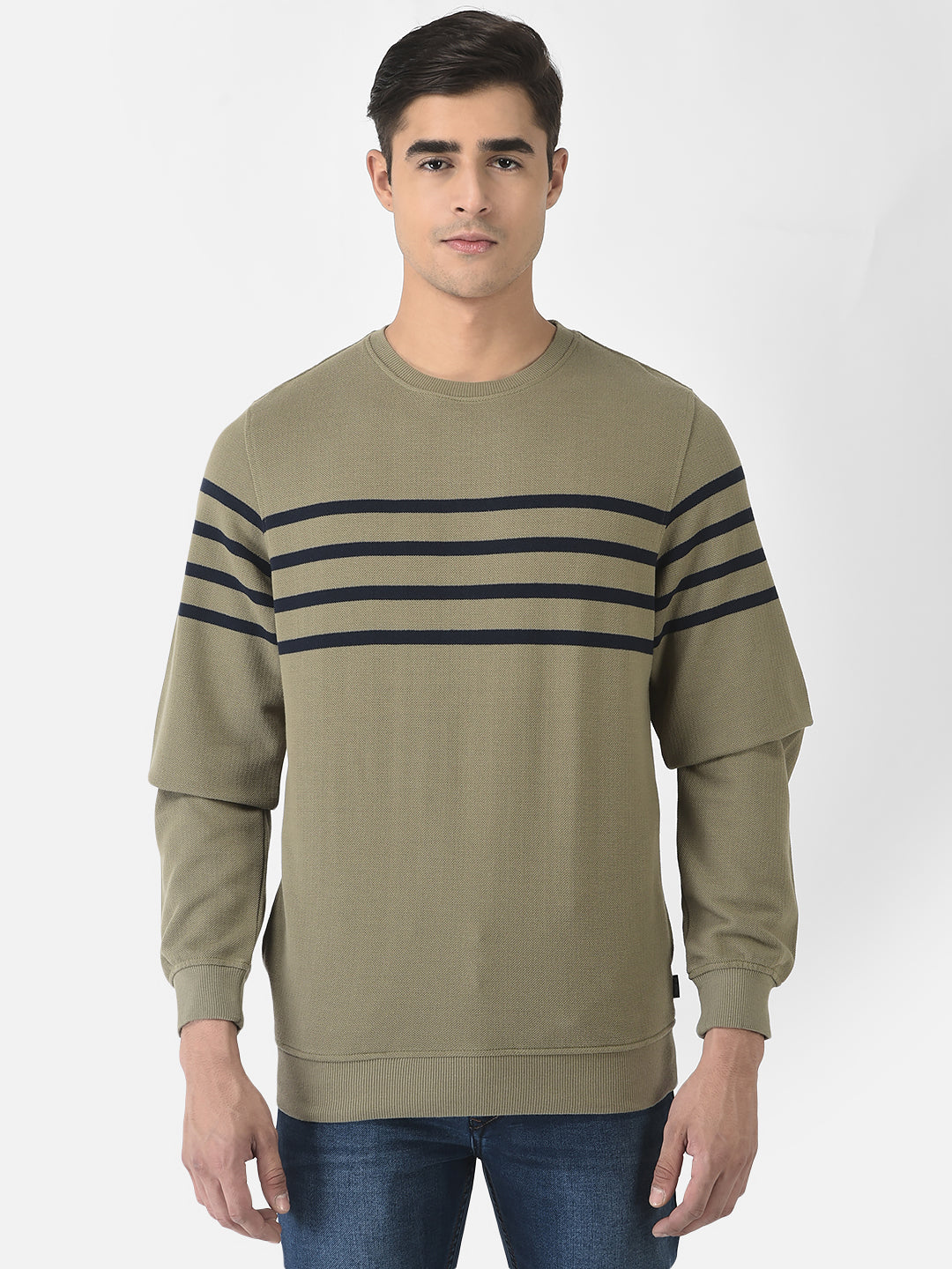  Olive Sweatshirt with Horizontal Stripes