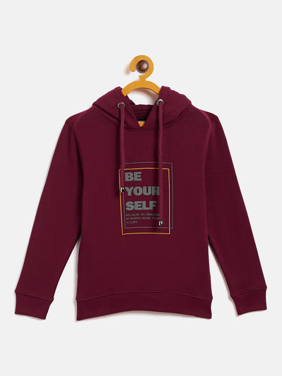 Maroon Printed Hooded Sweatshirt - Girls Sweatshirts