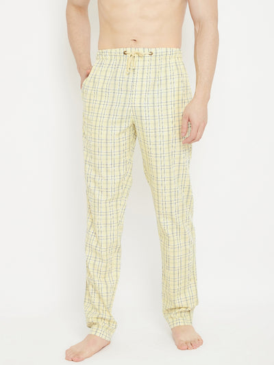 Cream Checked Straight Lounge Pants - Men Lounge Pants