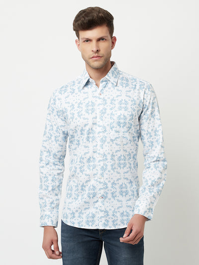 White Floral Printed Shirt-Men Shirts-Crimsoune Club