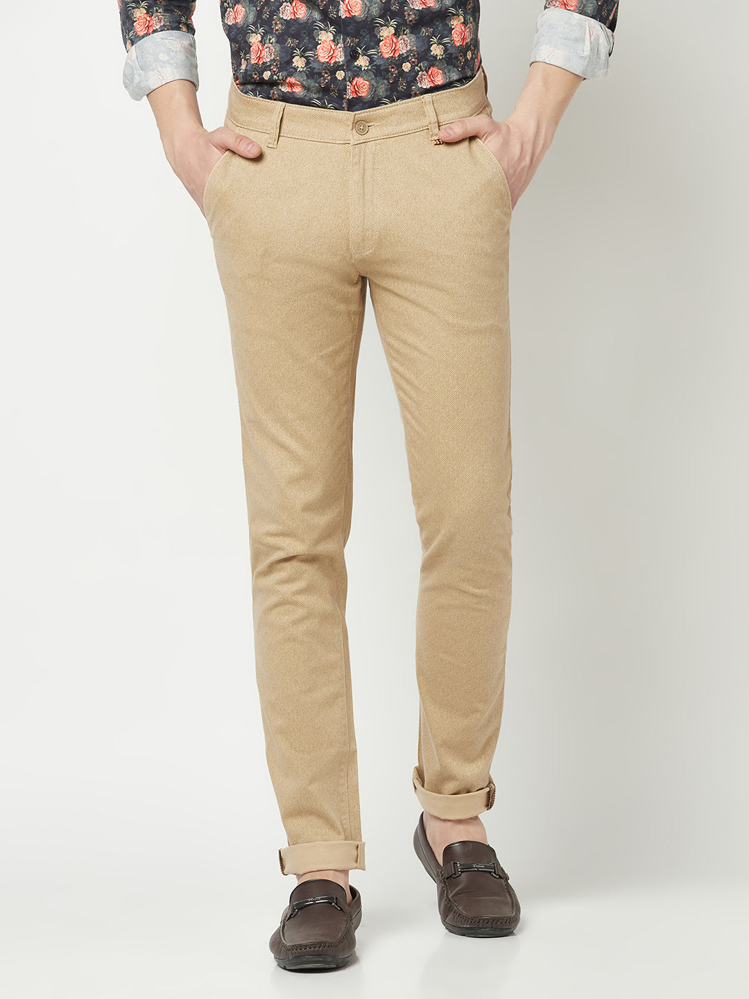  Textured Fawn Chino Trousers