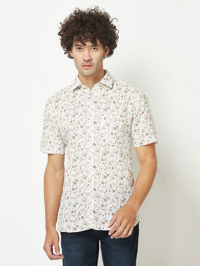  Floral Short-Sleeved White Shirt