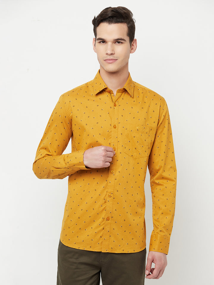 Mustard Floral Printed Shirt - Men Shirts