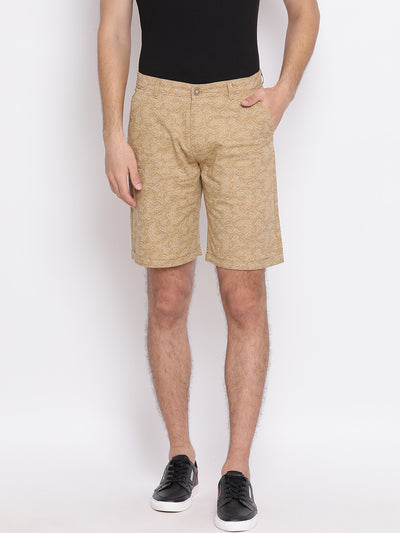 Beige Printed Shorts - Men Shorts