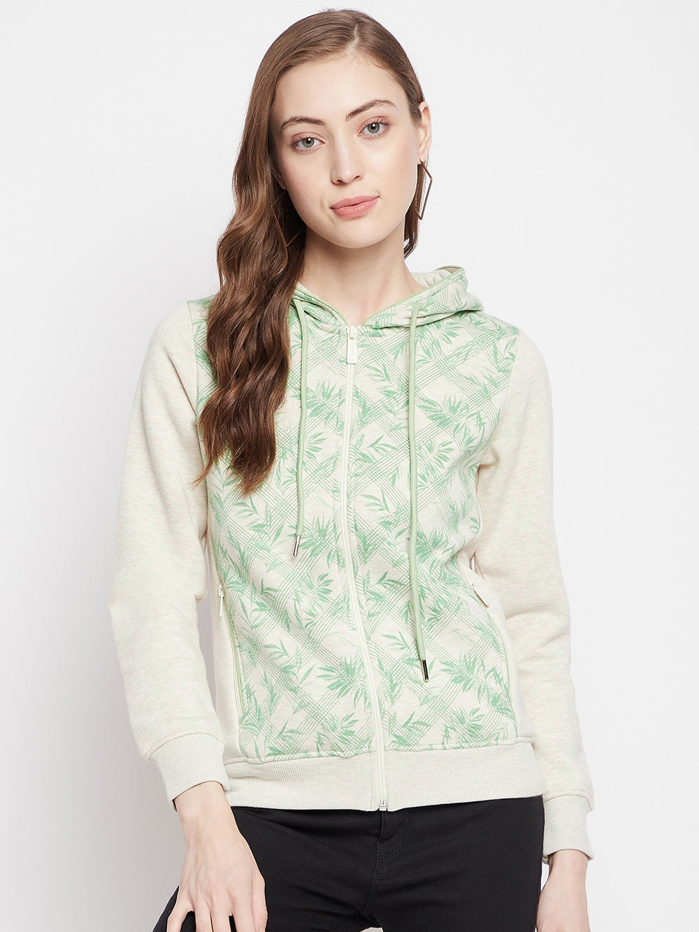 Green Floral Hooded Sweatshirt - Women Sweatshirts