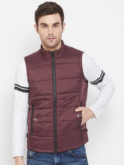 Maroon Solid Mandarin Collar Jackets-Mens Jacket-Crimsoune Club