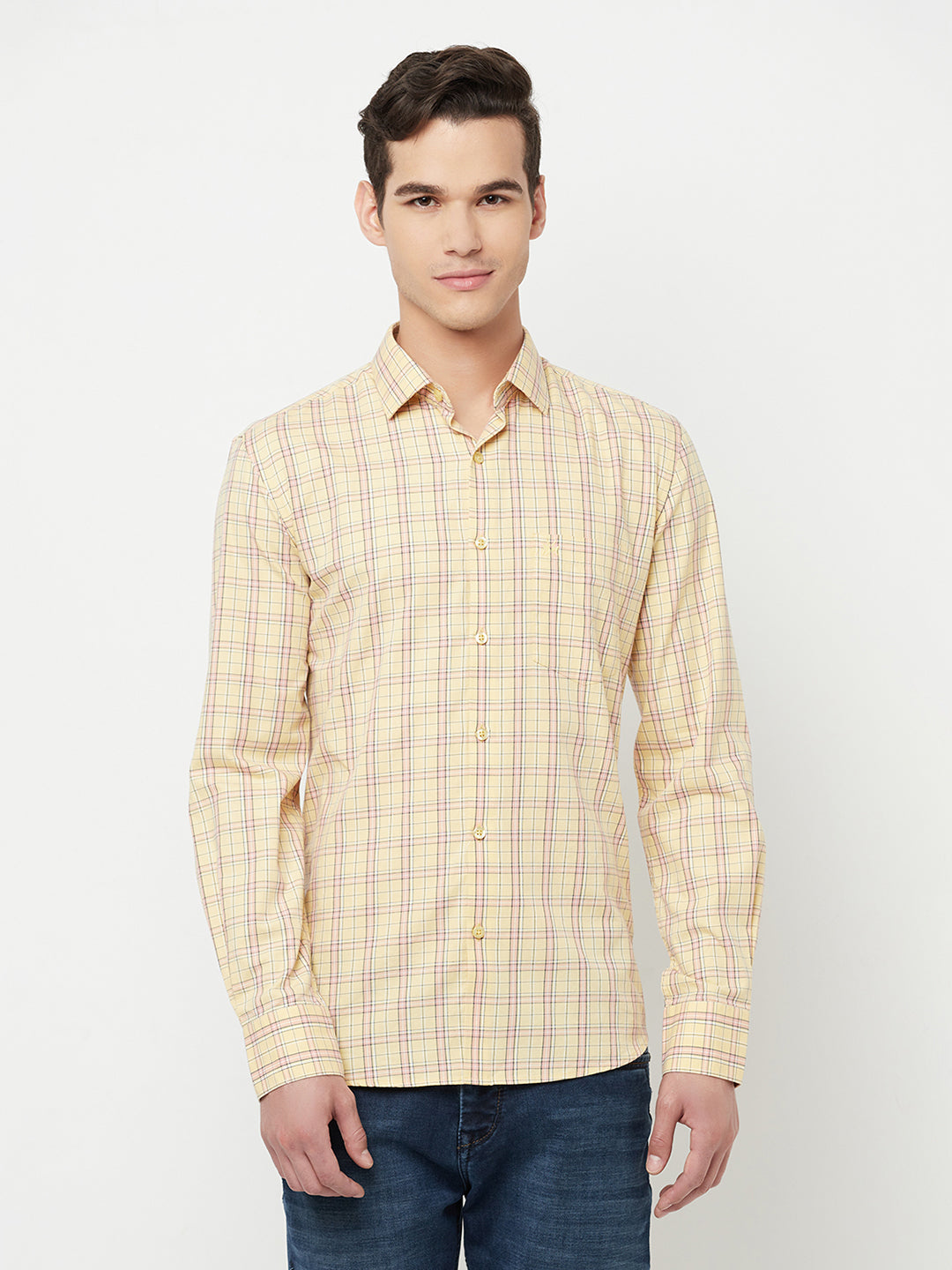 Yellow Checked Shirt - Men Shirts