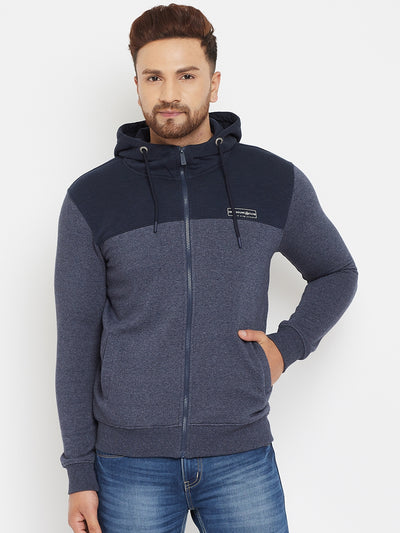 Blue Colorblocked Hooded Sweatshirt - Men Sweatshirts