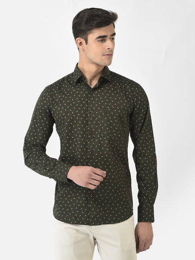  Olive Green Shirt in Floral Print