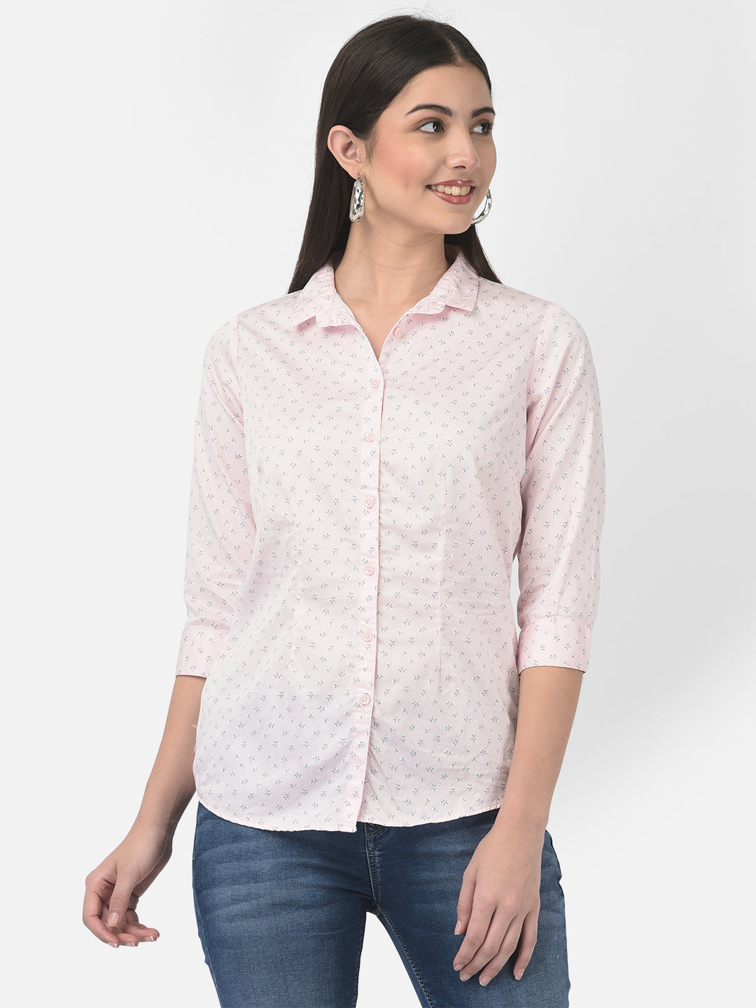 Light Pink Floral Shirt-Women Shirts-Crimsoune Club