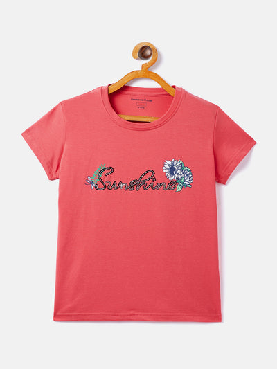 Pink Printed Round Neck T-Shirt - Girls T-Shirts