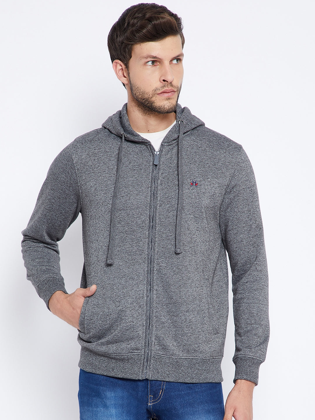 Grey Hooded Sweatshirt - Men Sweatshirts