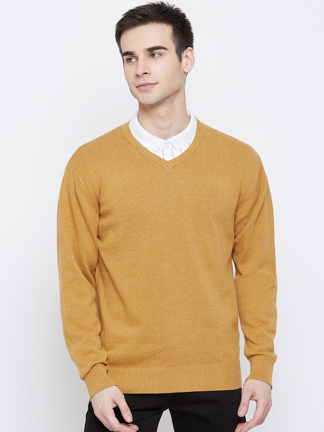 Mustard V-Neck Sweater - Men Sweaters