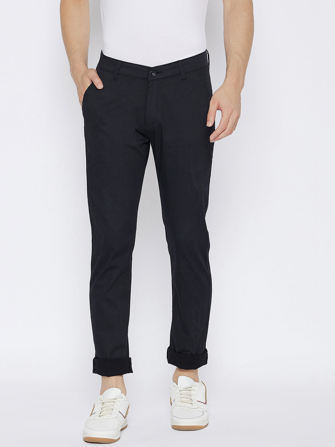 Black Printed Slim Fit Trousers - Men Trousers