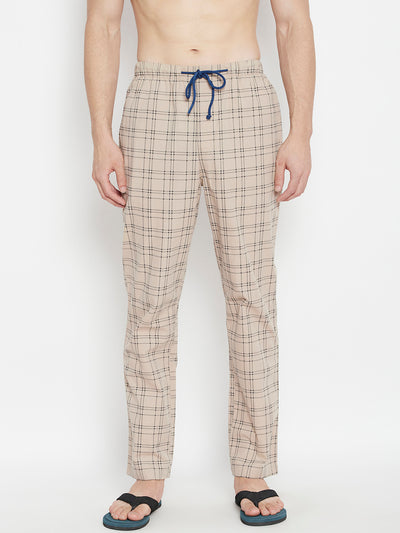 Cream Checked Smart Fit Lounge Pants - Men Lounge Pants