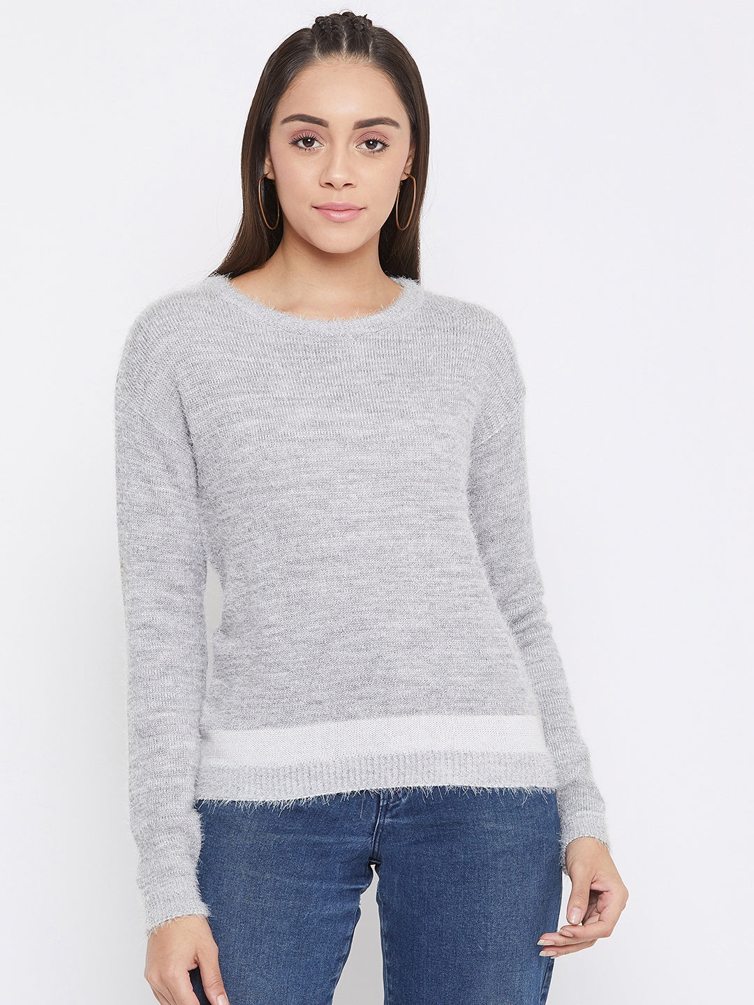 Grey Round Neck Sweater - Women Sweaters