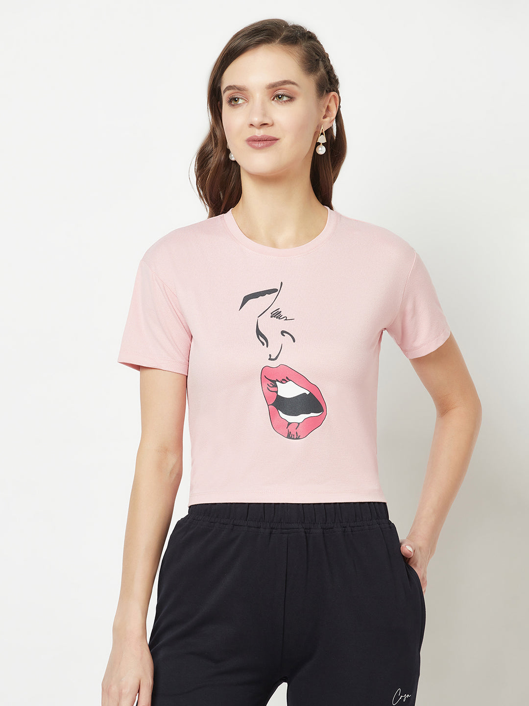  Pink Graphic Cropped T-Shirt