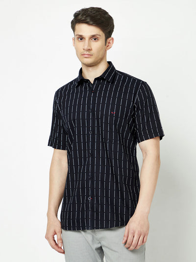  Navy Blue Dot-Stripe Shirt