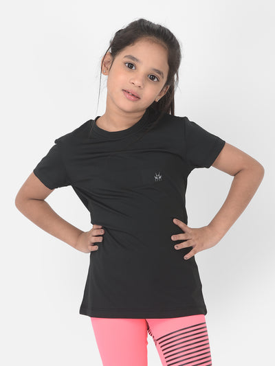 Black Round Neck Sports T-Shirt - Girls T-Shirts
