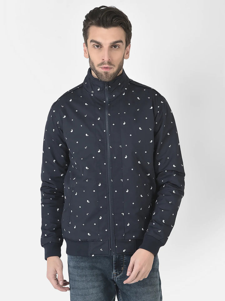  Navy Blue Printed Bomber Jacket