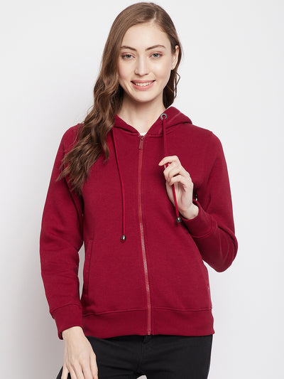 Crimsoune Club Women Maroon Solid Hooded Sweatshirt-Women Sweat Shirts-Crimsoune Club